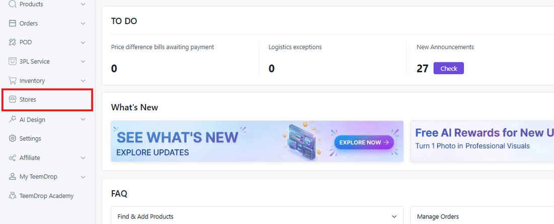 Connecting TeemDrop to your store, screen 1