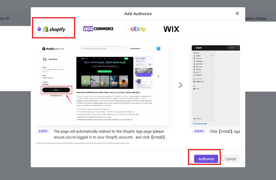 Connecting TeemDrop to your store, screen 3